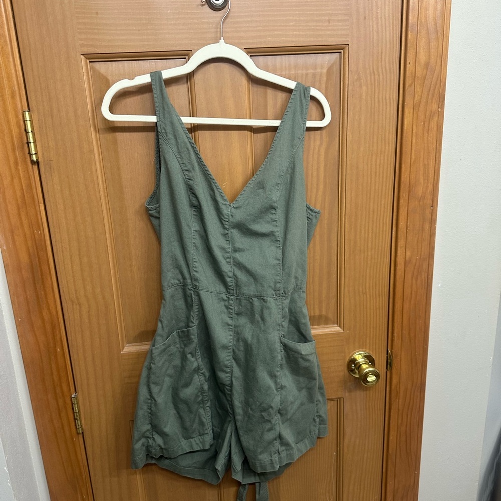 American Eagle Olive Green V-Neck Romper